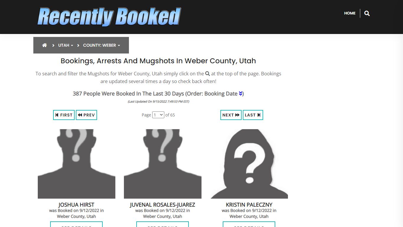 Recent bookings, Arrests, Mugshots in Weber County, Utah - Recently Booked